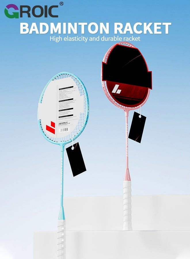 GROIC مجموعة مضارب كرة الريشة، تشمل 2 مضرب، 3 كرات، 2 شريط قبضة مضرب، 1 حقيبة حمل، خفيفة الوزن وأداء عالي للرياضة، التدريب والترفيه، أسلوب أزرق ووردي، مضرب كرة الريشة - Image 3